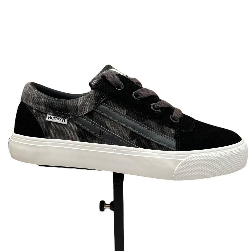 Hurley Youth Boys Canvas Skate Shoes Size 3Y Black-Camo Print Lace up Low top
